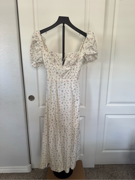 House of CB Dresses & Skirts - House of CB Cream Midi Dress with Pink Floral Motif NWOT